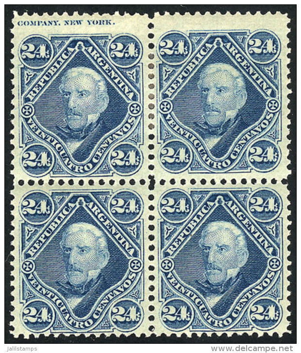 GJ.55, 1877 24c. San Martín, Block Of 4 Of Excellent Quality, The Lower Stamps MNH, Very Fresh, Interesting... - Autres & Non Classés