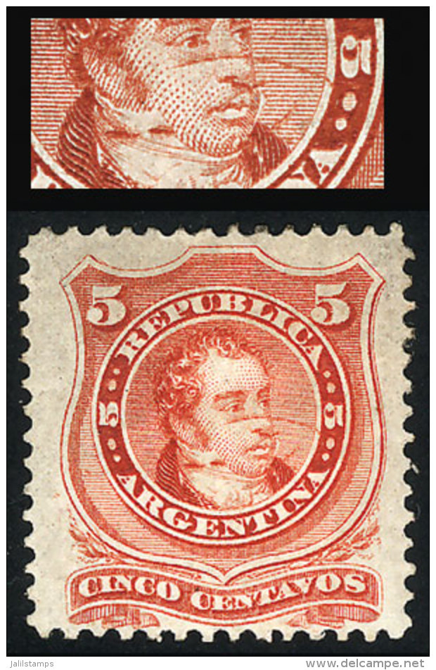 GJ.37, 1867 5c. Rivadavia With Groundwork Of Horizontal Lines, With Very Interesting Variety: "notable Small Line... - Sonstige & Ohne Zuordnung