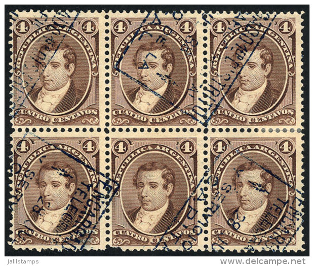 GJ.36, 4c. Moreno, Block Of 6 With Expedicion Or Bulk Mail Cancellation, VF Quality! - Autres & Non Classés