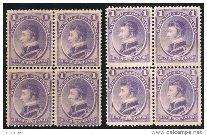 GJ.35, 2 Blocks Of 4, Purple And Dark Purple, Mint No Gum, Excellent! - Sonstige & Ohne Zuordnung