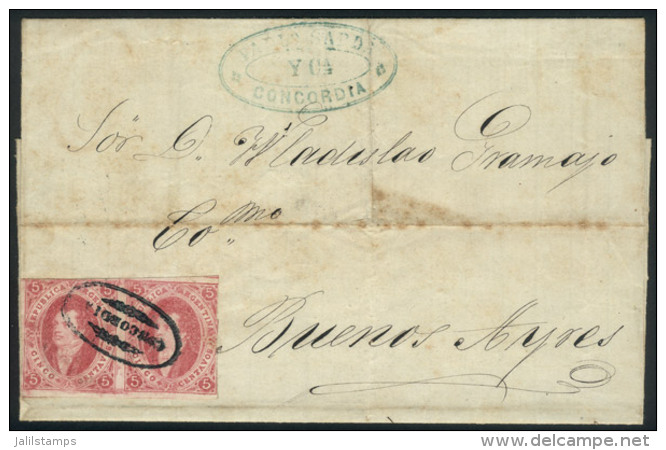 GJ.32, 7th Printing Imperforate, Beautiful PAIR Franking A Folded Cover Dated 12/SE/1867, With Ellipse CONCORDIA... - Gebruikt