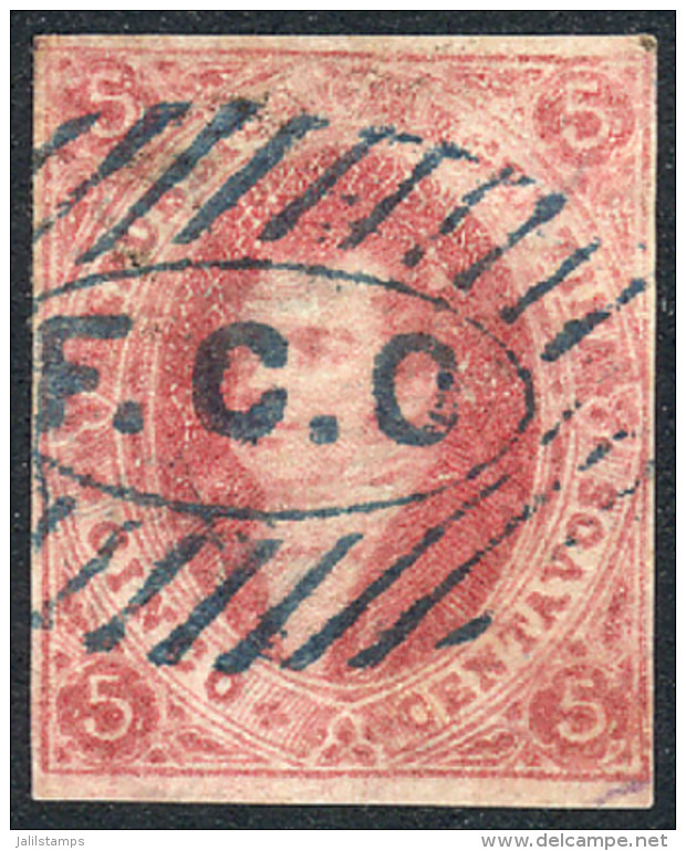 GJ.32, 7th Printing Imperforate, With Blue F.C.O Barred Cancel (+150%), Little Thin On Back, VF Front! - Oblitérés