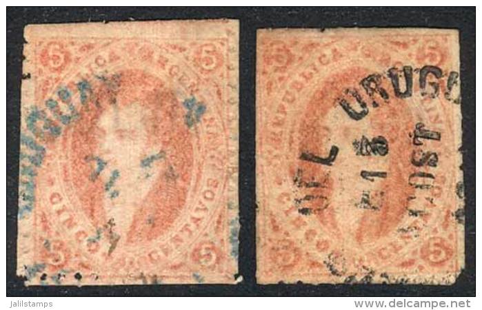 GJ.28A, Orangish Dun Red, Two Fantastic Examples With Datestamps Of CONCEPCIÓN DEL URUGUAY JUL/67 (blue) And... - Oblitérés