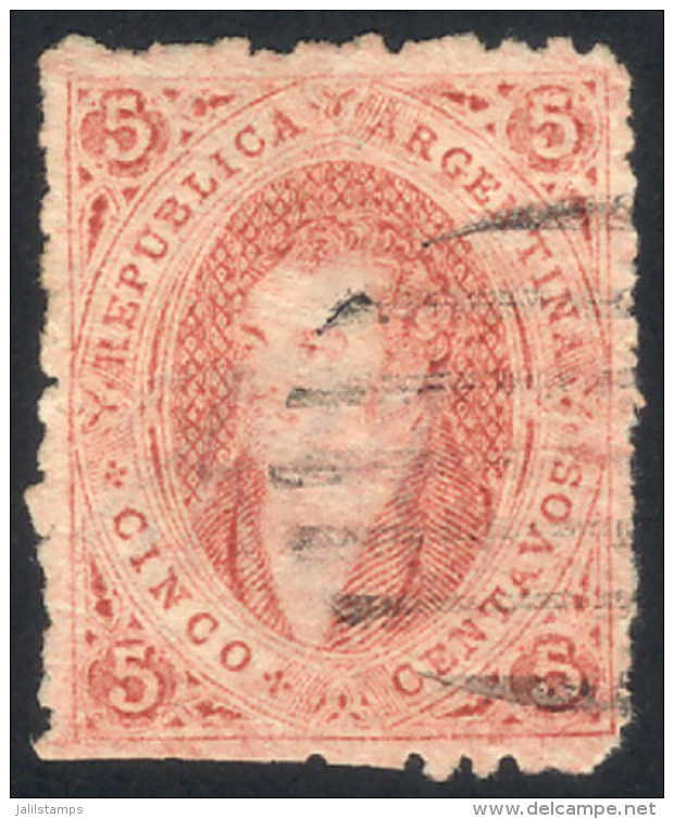 GJ.28d, 6th Printing Perforated, With DIRTY PLATE (diagonally) Variety, With Mute "ellipse Of 9 Bars" Cancel Of... - Used Stamps