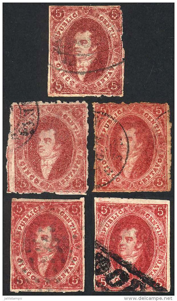 GJ.26, 5th Printing, Lot Of 5 Stamps, All Different (very Notable Color Variations), Interesting! - Gebraucht