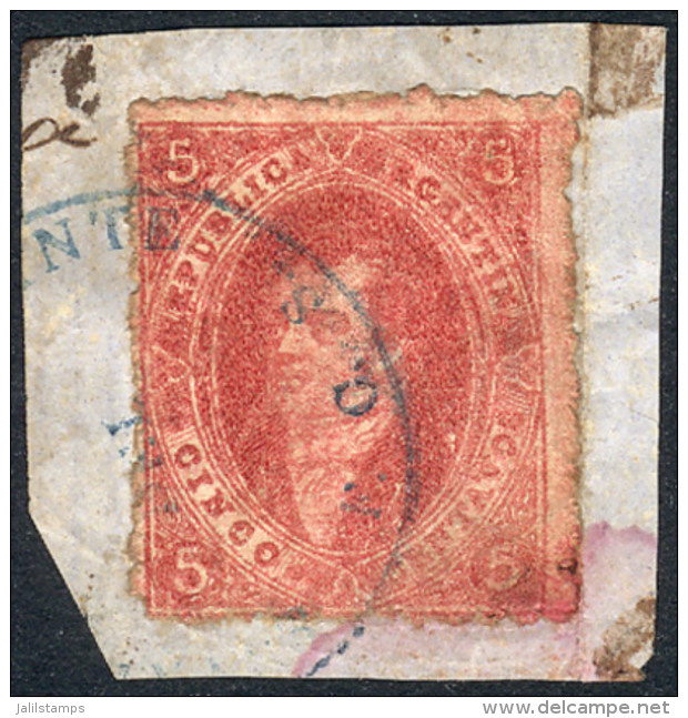 GJ.25, 4th Printing, On Fragment With The Rare Cancel ESTAFETA AMBULANTE DEL F.C.S. In Blue, VF! - Oblitérés