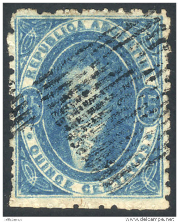 GJ.24, 15c. Worn Impression, With Rare Mute "16 Parallel Bars" Cancel Of CORRIENTES (+150%), Superb! - Oblitérés