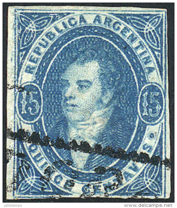 GJ.24, 15c. Blue, Dull Impression, Margins Trimmed With Scissors, Used In Córdoba, Fine Quality! - Gebraucht