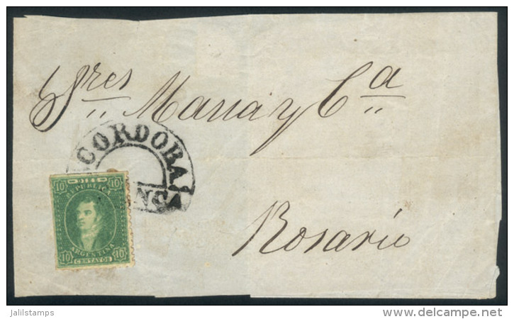GJ.23, 10c. Worn Impression, On A Front Of Folded Cover To Rosario, Cancelled CÓRDOBA-FRANCA, VF! - Gebruikt
