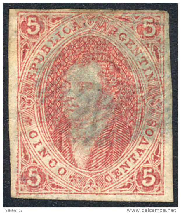 GJ.16d, 5c. 1st Printing Imperforate, PAPER RIBBED In Both Directions (quadrille)variety , Blue OM Cancel, Superb,... - Gebruikt