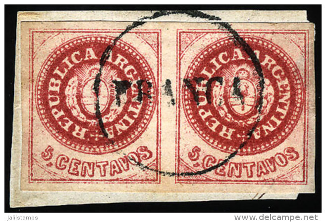 GJ.12, Semi-worn Plate, Superb Pair On Small Fragment, With FRANCA Cancel Of Concordia, Excellent! - Oblitérés