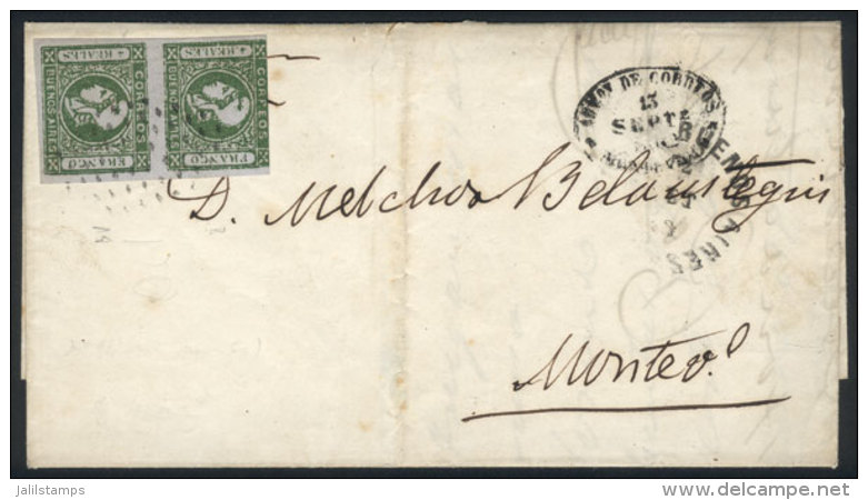 GJ.16 Vertical Pair Of 4R. Worn Impression, On Folded Cover With Dotted Cancel, Along Buenos Aires Datestamp... - Buenos Aires (1858-1864)