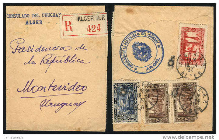 Wrapper Sent By Registered Mail From Alger To Uruguay On 19/AP/1937 (rare Destination), Franked With 2.60Fr., Very... - Algérie (1962-...)