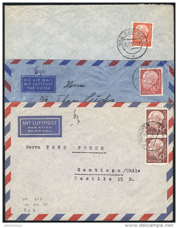 3 Covers Sent To Chile Between 1956 And 1958, Nice Postages, Fine To VF Quality! - Autres & Non Classés