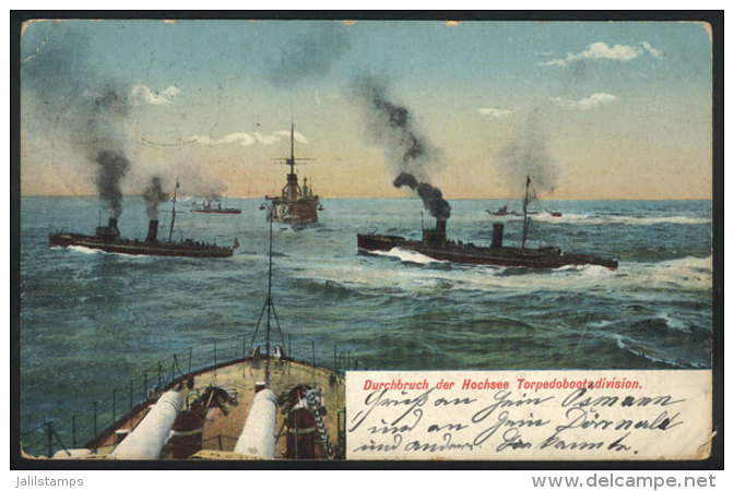 Torpedo Boats At Sea, Ed. Ottmar Zieher, Used In 1910, VF Quality - Autres & Non Classés