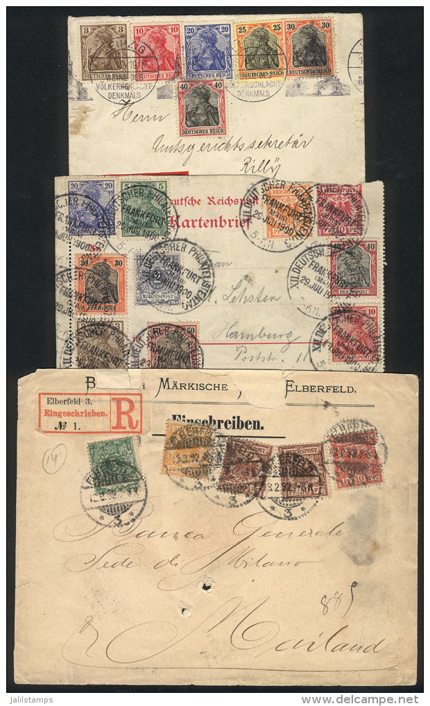 2 Covers + 1 Front Of Stationery Envelope Posted Between 1892 And 1900, With Colorful Postages, 2 With Special... - Sonstige & Ohne Zuordnung