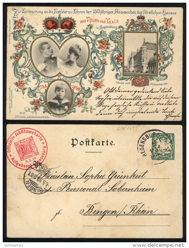 5Pf. Postal Card Of Bavaria, With Nice Illustration On Back, VF Quality! - Andere & Zonder Classificatie