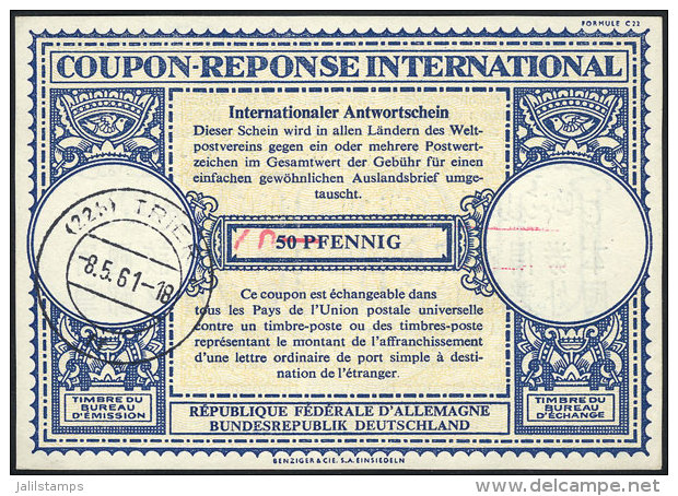 International Reply Coupon Of 50Pg.  Overprinted With The New Value Of 70 In Rose Color, Postmarked Trier... - Autres & Non Classés