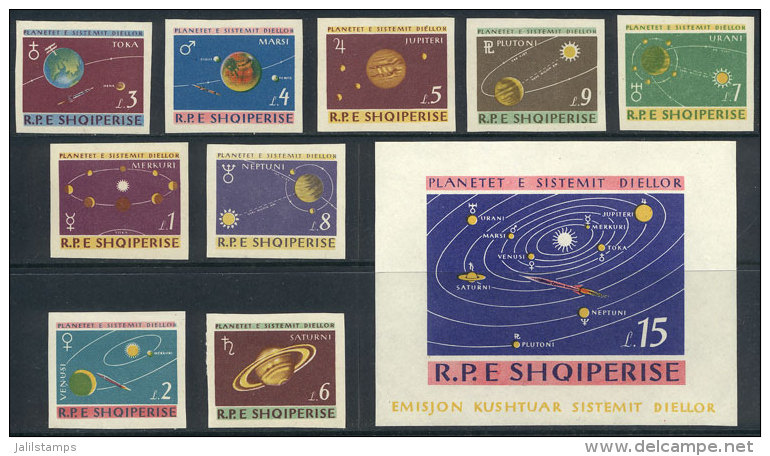 Yvert 729/37 + Souvenir Sheet 6N IMPERFORATE, 1964 Planets, Complete Set Unmounted, Excellent Quality! - Albanië