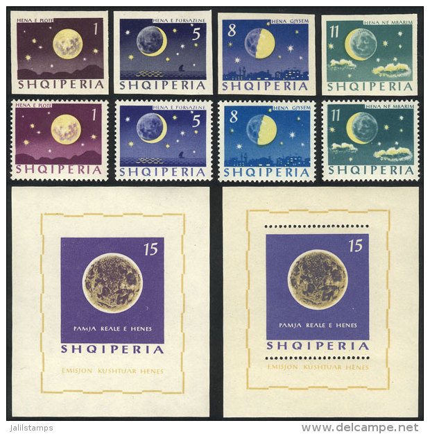 Yvert 694/7 + Souvenir Sheet 6L, Moon Phases, Complete Set Of 4 Values And Souvenir Sheet, Perforated And... - Albania