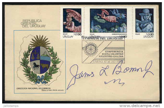 Special Envelope Of Uruguay With Postmark Of "Conferencia De Buena Voluntad Argentino-Chilena" And Signed By The... - Rotary, Club Leones