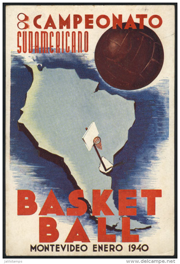 Postcard Of The South American Basketball Championship In Montevideo (Uruguay), January 1940, VF Quality, Extremely... - Basketbal