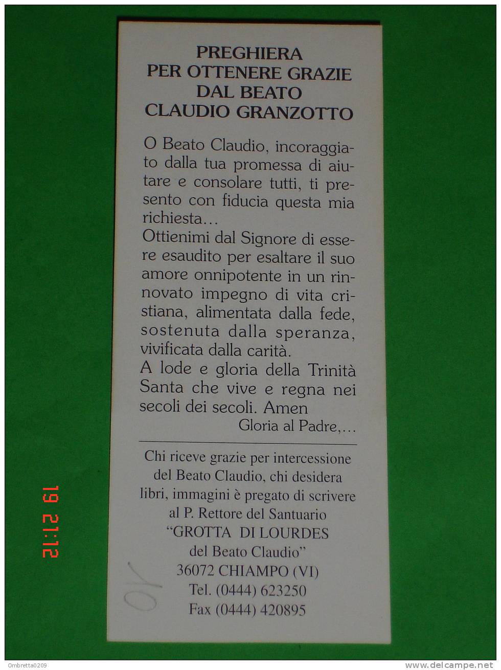 Beato Fra CLAUDIO ( RICCARDO GRANZOTTO ) - S.Lucia Di Piave, Treviso - Chiampo, Vicenza, 15 Agosto 1947- Scultore - Santini