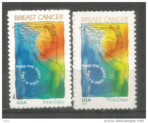 Breast Cancer. Le Cancer Du Sein, Fond D'aide à La Recherche, 2 Timbres Neufs ** Semi-postal, Années 1998 & 2014 - Unused Stamps