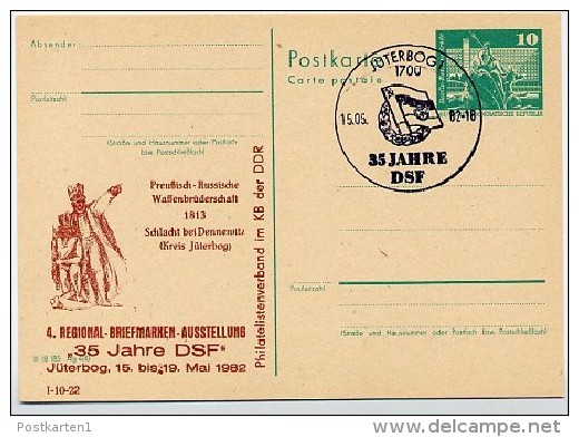 DDR P79-17-82 C189 Postkarte PRIVATER ZUDRUCK Schlacht Dennewitz 1813 Jüterbog Sost. 1982 - Cartes Postales Privées - Oblitérées