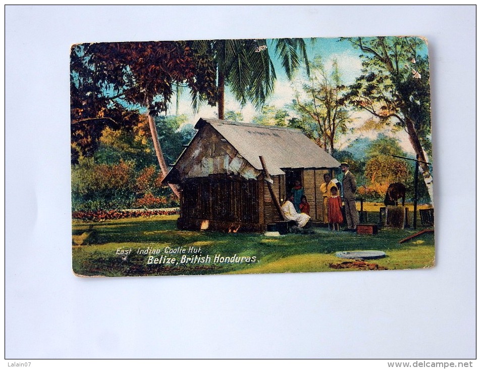Carte Postale Ancienne : BELIZE , BRITISH HONDURAS: East Indian Coolie Hut, In 1908 - Belize
