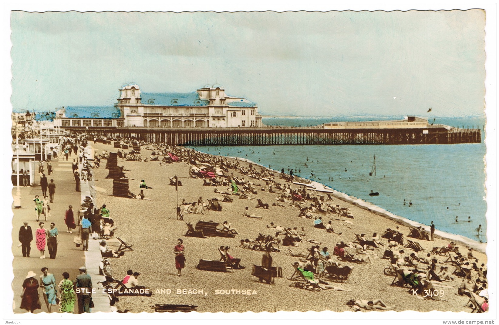 RB 1109 - 1958 Real Photo Postcard - Castle Promenade Pier &amp; Beach - Southsea Portsmouth Hampshire - Portsmouth