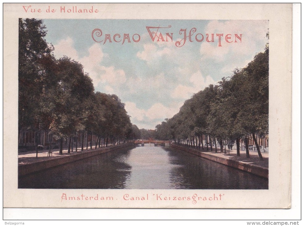 GRANDE CHROMOS PUBLICITAIRE CACAO VAN HOUTEN - Amsterdam - Canal  " Keizersgracht  "   (  Vue De Hollande  ) - Van Houten