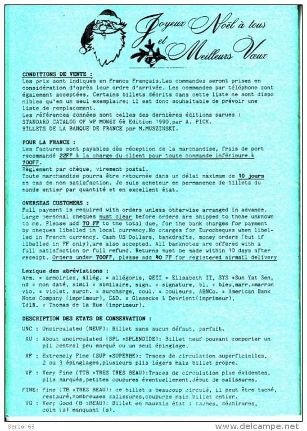 1 CATALOGUE LISTE 1991-1 COLLECTION PAPIER MONNAIE FRANCE ET ETRANGER 21X15cm EDITIONS DANIEL DENIS 29 PAGES - Französisch