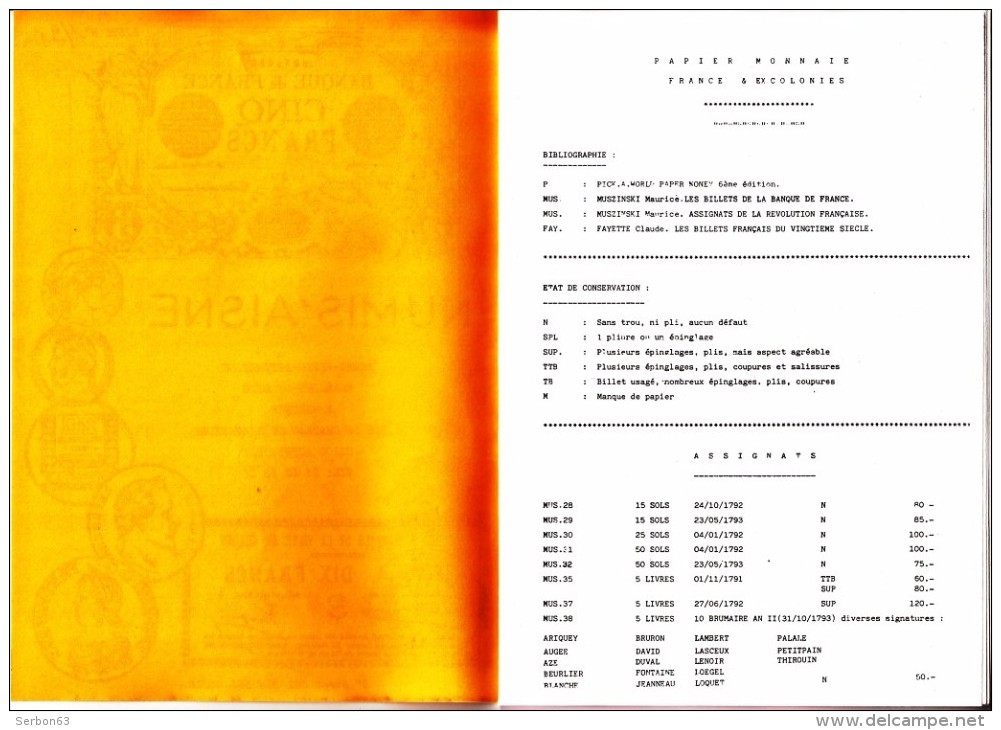 1 CATALOGUE LISTE N°1-1991 COLLECTION PAPIER MONNAIE FRANCE ET ETRANGER 21X15cm EDITIONS NIMIS'AISNE 34 PAGES - Frans