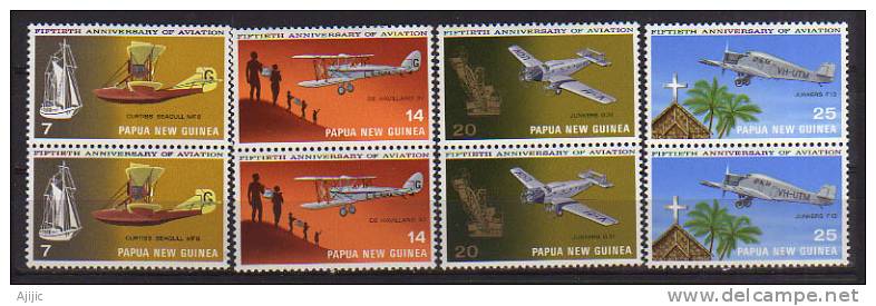 Papouasie. Avions Curtiss MF6, De-Havilland 37, Junkers G31, Junkers F13. Yv.# 221/4 **.en Paires. Cote 18 € - Papua New Guinea