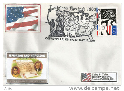 Napoleon & Jefferson.Vente De La Louisiane Aux Etats-Unis En 1803, Bicentenaire, Oblitération Spéciale De Coffeyville - Enveloppes évenementielles