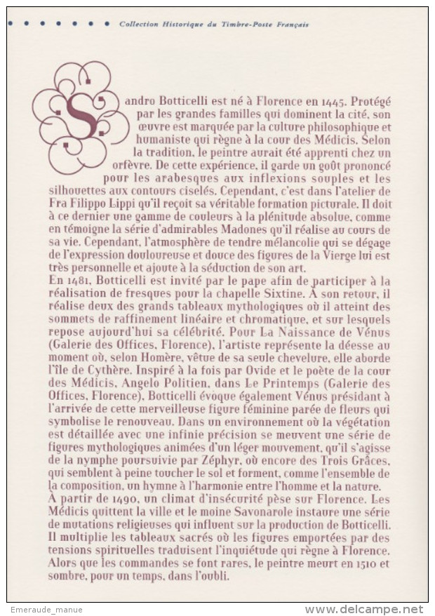 2010 - DOCUMENT PHILATELIQUE OFFICIEL 1er Jour - Sandro Botticelli 1445-1510 - 2010-2019