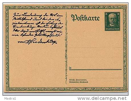 DR  P 207  Sonder-Postkarte  HINDENBURG  **  1927 - Sonstige & Ohne Zuordnung