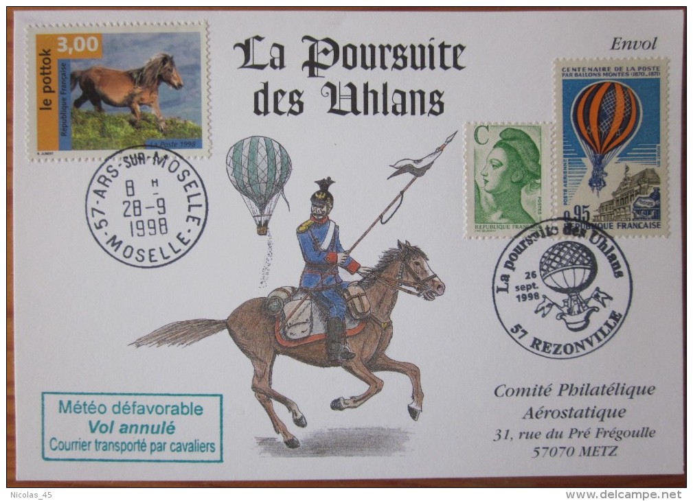 Souvenir - Poursuite Uhlans - Rezonville - Ballons - Aérostatique - Chevaux - 1998 - YT 3184 - PA45 - Lettres & Documents