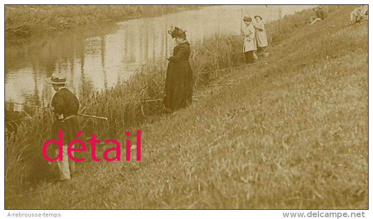 Photo Ancienne Vers 1880-pécheurs, Hommes Et Femmes Au Bord D'une Rivière-loisirs-pêche - Anciennes (Av. 1900)