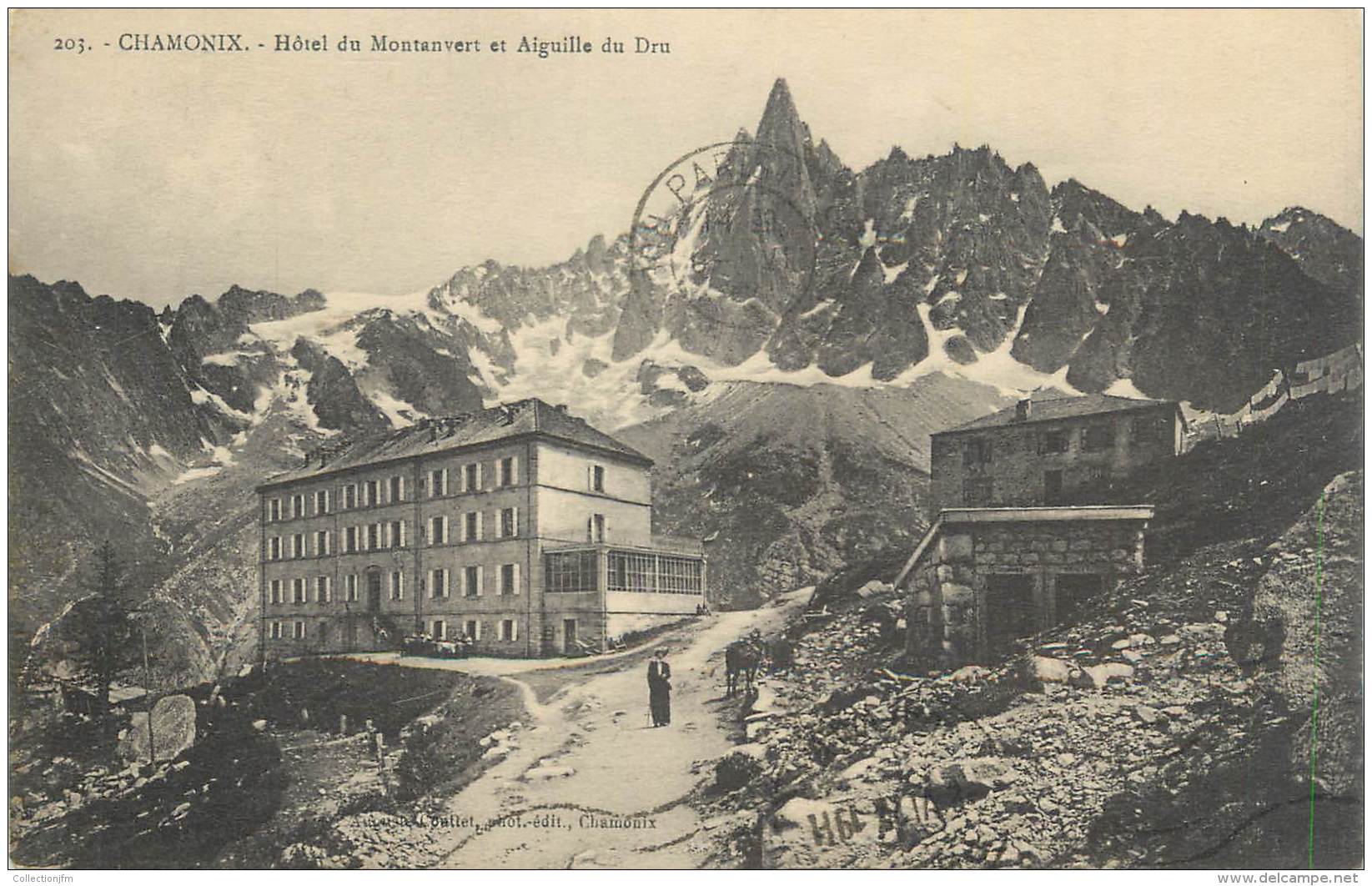 CPA FRANCE 74 " Chamonix, Hôtel Du Montanvert Et Aiguille Du Dru". - Chamonix-Mont-Blanc