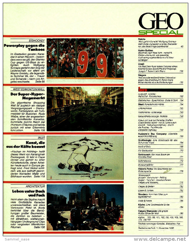 Geo Magazin Spezial  -  Kanada -  Nr. 6 / 1988  -  Ein Häuptling Klagt An  -  Tips Für Große Abenteuer - Reise & Fun