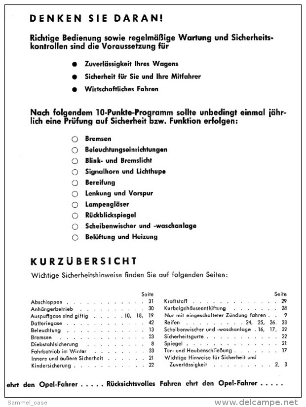 OPEL Kadett  -  Baureihe B, 1.Phase (1965-1967)  -  Betriebsanleitung / Bedienungsanleitung / Handbuch  (KTA 9433) - KFZ