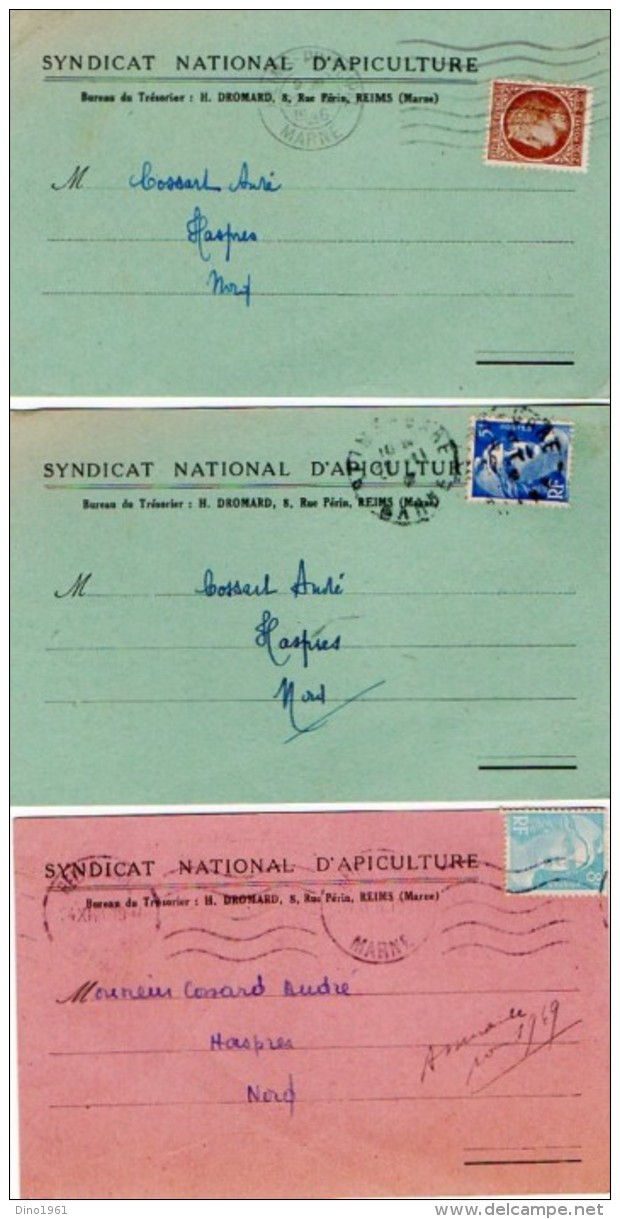 VP5284 - Carte Commerciale X 3 Du Syndicat National D´Apiculture De REIMS Pour HASPRES - Other & Unclassified