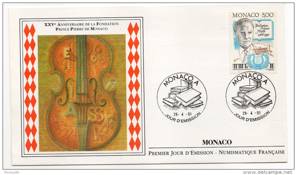 MONACO--1991--FDC--25ème ANNIVERSAIRE  Fondation Prince Pierre De Monaco (violon) - FDC