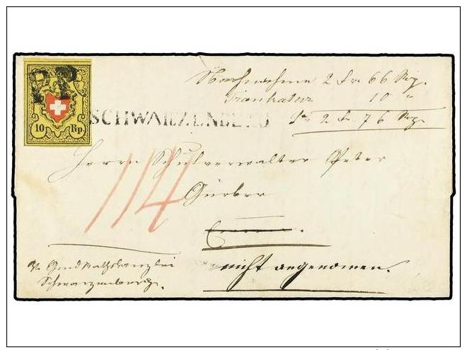 SUIZA. 1851 (Dec 3). Entire Letter Readdressed On Arrival In LUCERNE, Franked By 1850 Rayon II 10rp. Black... - Otros & Sin Clasificación