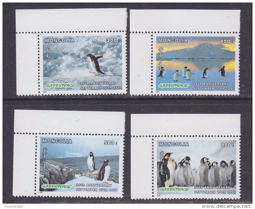 Greenpeace 1997 Mongolia 4v (corners)  Penguins   ** Mnh (31294) - Polar Ships & Icebreakers