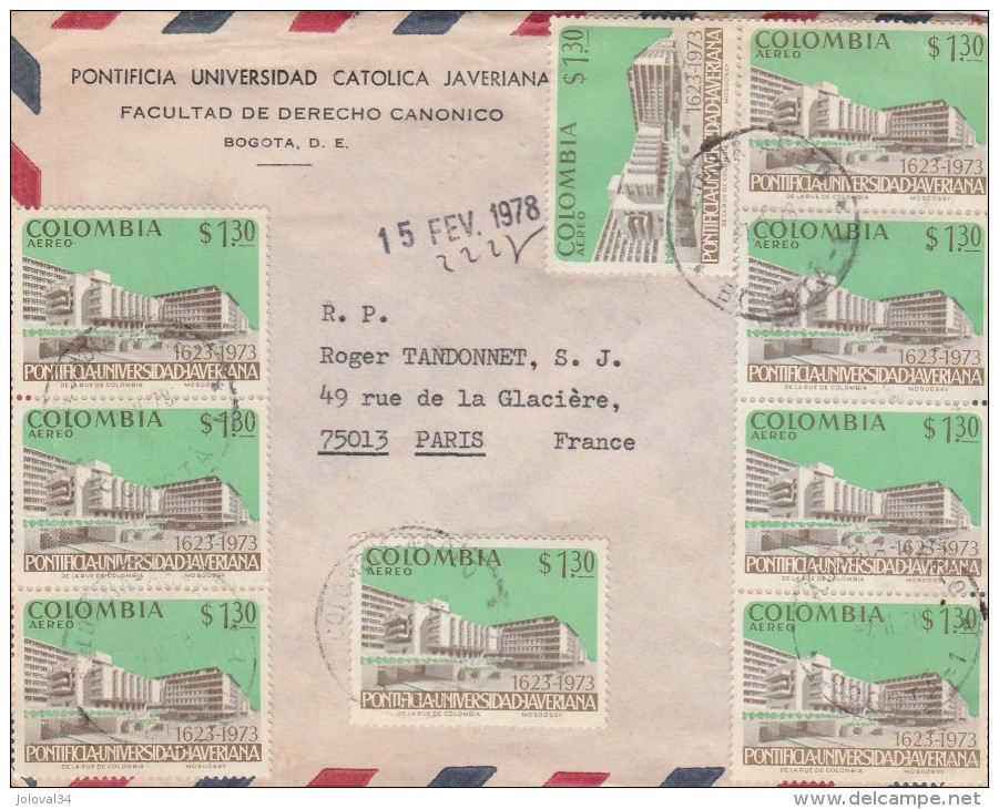 Colombie Yvert PA 559 X 9 Sur Lettre Entête Pontificia Universidad Catolica Javeriana Bogota 1978 Pour Paris France - Colombie