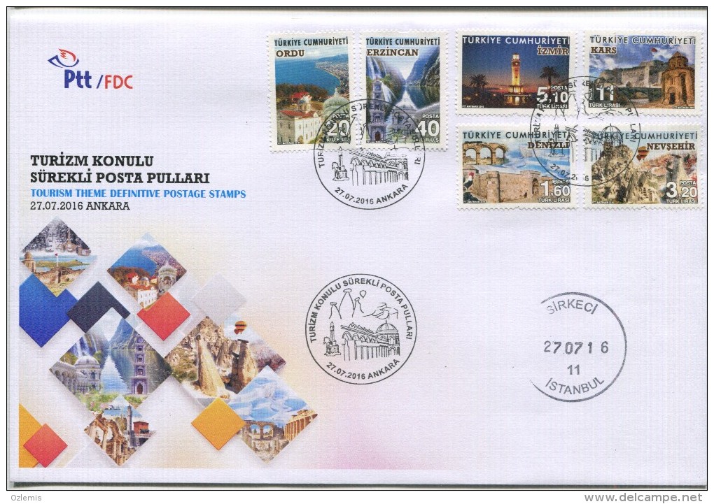 TURKEY,TURQUIE,TURKEI, TOURISM THEME DEFINTIVE POSTAGE STAMPS FIRST DAY COVER - Lettres & Documents