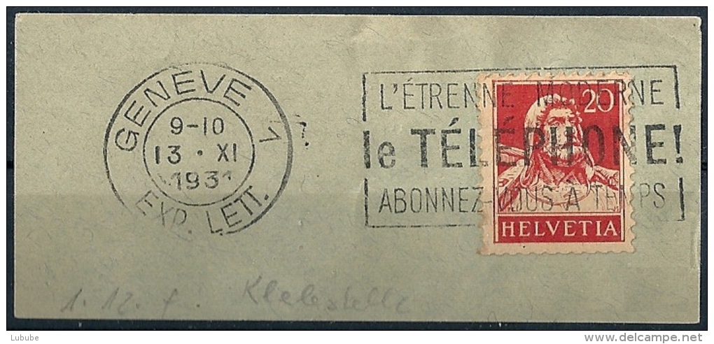 Tell 174, 20 Rp.karminrot  (Rollen Klebestelle)      1931 - Franqueo